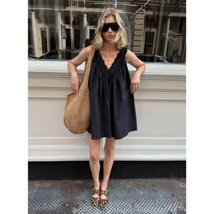 Helsa Mini Dress With Lace in Tech Poplin XS